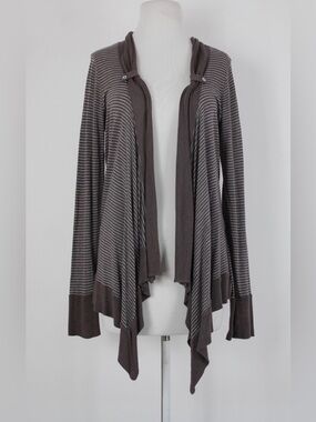 Splendid Brown and Gray Striped Draped Open-Front Top